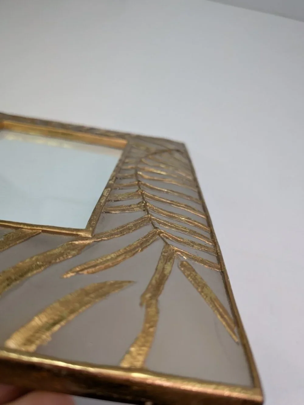 Vintage Textured Gold Palm Leaf Frosted Glass Photo Frame 5x7 Heavy Tabletop